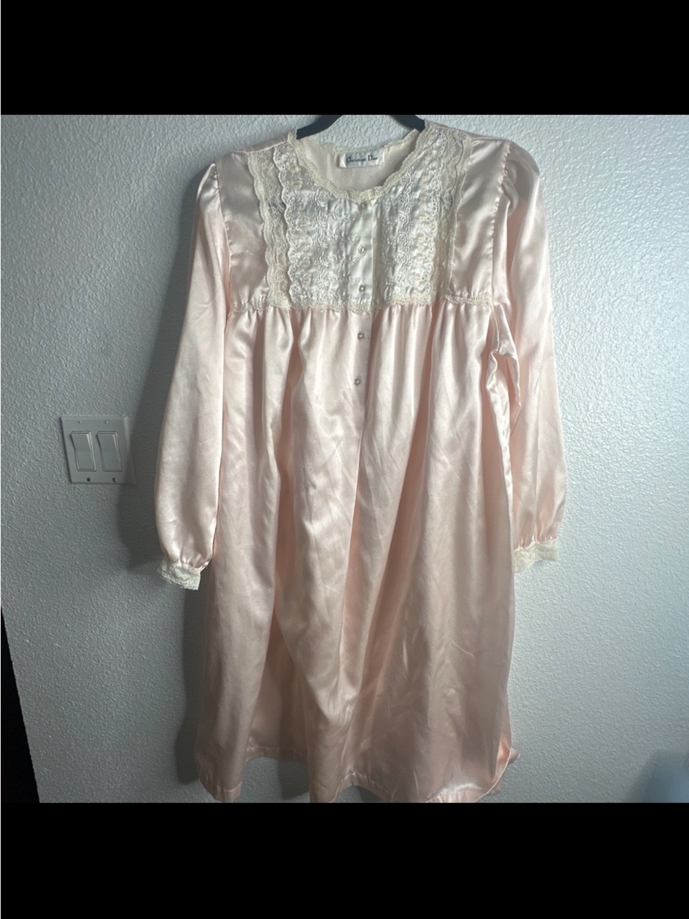 Miss Dior vintage Pink Satin Lace-Trim Nightgown size M